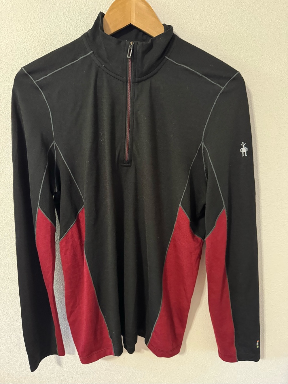 Smartwool Merino Sport 150 Long Sleeve 1/4 Zip Black Red Lightweight-Small